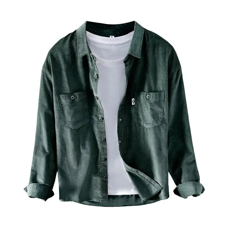 Men Pocket Casual Corduroy Long-sleeved Shirt Douson Odeh