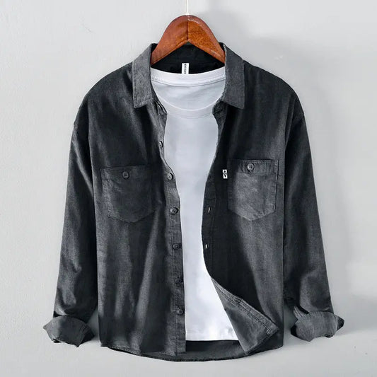 Men Pocket Casual Corduroy Long-sleeved Shirt Douson Odeh