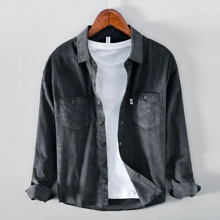 Men Pocket Casual Corduroy Long-sleeved Shirt Douson Odeh