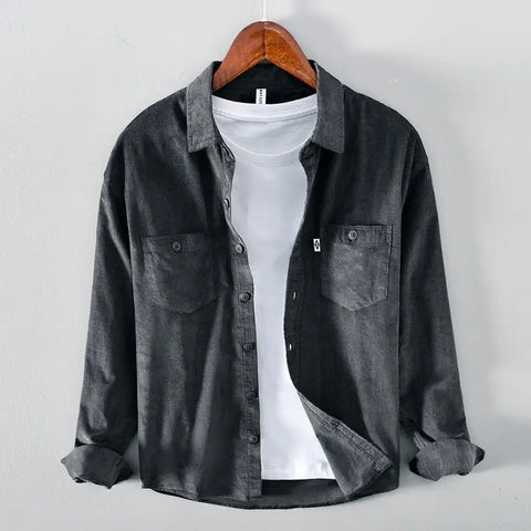Men Pocket Casual Corduroy Long-sleeved Shirt Douson Odeh