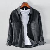 Men Pocket Casual Corduroy Long-sleeved Shirt Douson Odeh