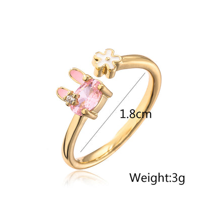 Copper Plating 18K Gold Zircon Rabbit Geometric Ring