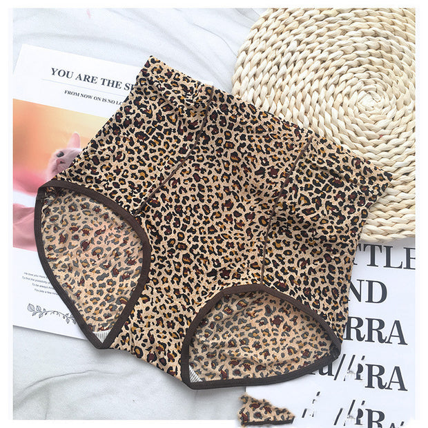 Belly Contracting Hip Lifting Sexy Seamless Leopard Print High Waist Soft Breathable Underwear For Women