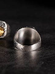 Fenrille Wolf Head Silver Inlaid Copper Ring