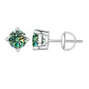 S925 Sterling Silver Green Four-claw Moissanite Stud Earrings