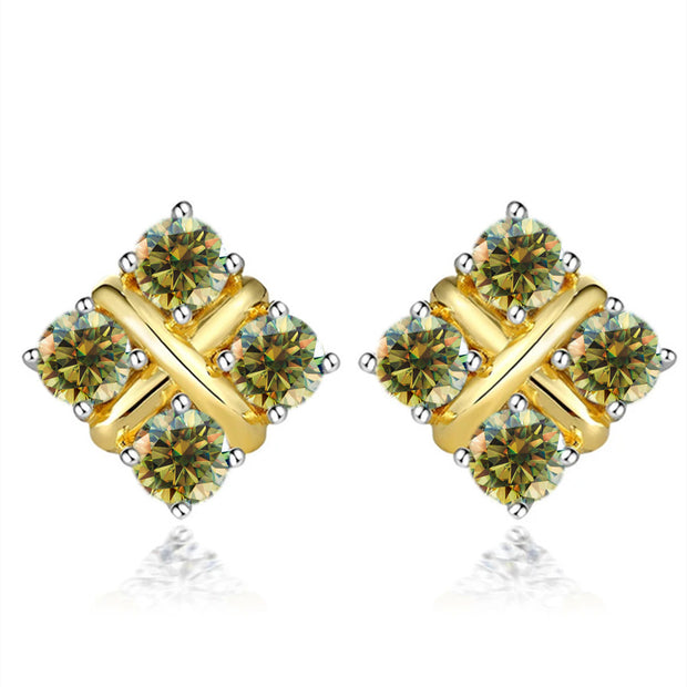 Korean Style S925 Pt950 Gold Plated Geometric Moissanite Stud Earrings