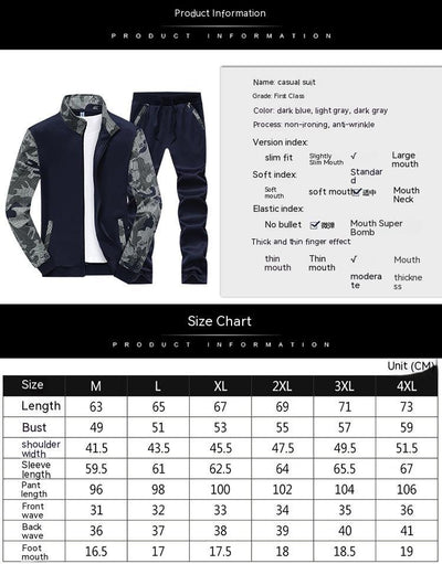 Sports Sweater Casual Stand Collar Camouflage Sleeves Men's Suit