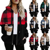 Plaid Color Matching Plush Hooded Sweater Zipper Jacket