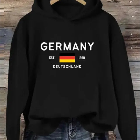 Cozy Germany Print Hoodie - Fashion Hoodies For Women - Soft Casual Long Sleeve Sweatshirt For Fall And Winter Seasons, Comfortable Women's Clothing With Relaxed Fit Douson Odeh