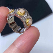 Women's Fashion Copper Plating Thick Golden Yellow Blue Agate Opal Wide Ring