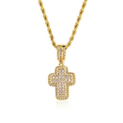 Fashion T Square Zircon Cross Necklace Light Luxury