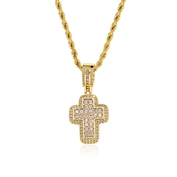 Fashion T Square Zircon Cross Necklace Light Luxury
