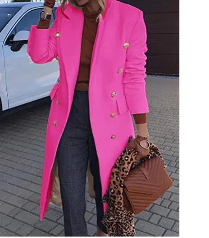 Woolen Lapel Jacket With Double-breasted Design Fashion Casual Trench Fall Winter Mid-length Coat For Women Clothing Douson Odeh