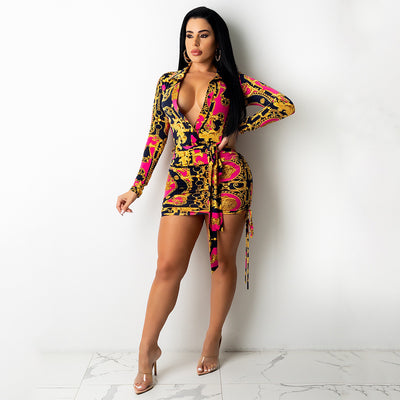 Fashion Women's Printed Pleated Dress