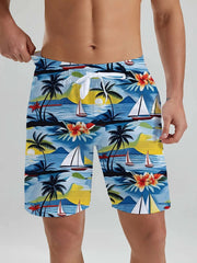 Hawaii Men's Beach Shorts Tropical Plant 3D Printing