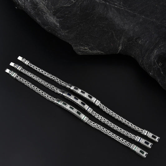 Sterling Silver Hand-woven Inlaid Zircon Hemp Rope Bracelet