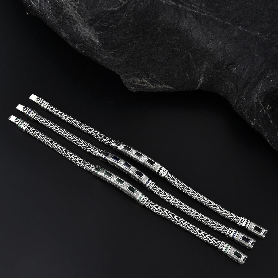 Sterling Silver Hand-woven Inlaid Zircon Hemp Rope Bracelet