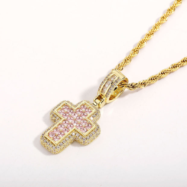Fashion T Square Zircon Cross Necklace Light Luxury