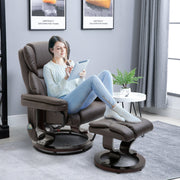 Massage Recliner Chair Brown With Ottoman 10-Point Vibrating Swivel For Bedroom & Living Room
