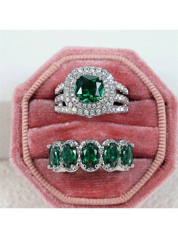 Egg-shaped Full Circle Micro Inlaid Zircon Ring Set