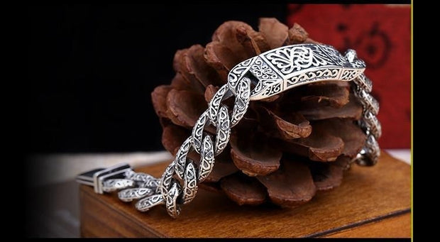 925 Silver Hollow Carved Men's Bracelet