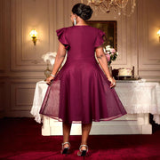 Summer Mesh Butterfly Sleeve Ruffles Party Wedding Guest Elegant Dress