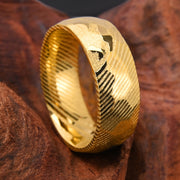 8mm Electroplated 18K Gold Damascus Steel Ring