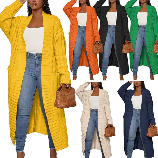 Women's Solid Color Elegant Knitted Coat Fashion Pocket