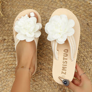 Women's Fashion All-match Flower Flat Toe Flip-flops