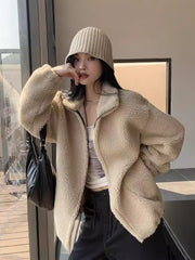Korean Leisure Simple Stand Collar Loose All-match Lamb Wool Coat