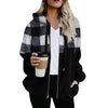 Plaid Color Matching Plush Hooded Sweater Zipper Jacket