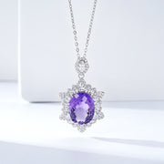Geometric Denier Amethyst Pendant Sterling Silver Natural Gemstone Clavicle Chain Temperament Necklace
