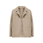 Elegance Retro Brown Loose Pockets Long Sleeve Suit Coat