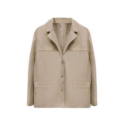 Elegance Retro Brown Loose Pockets Long Sleeve Suit Coat