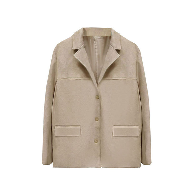 Elegance Retro Brown Loose Pockets Long Sleeve Suit Coat