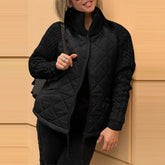 Stand Collar Cotton Jacket With Pockets Fashion Knitted Stitching Zipper Coat Winter Warm Tops For Women Douson Odeh