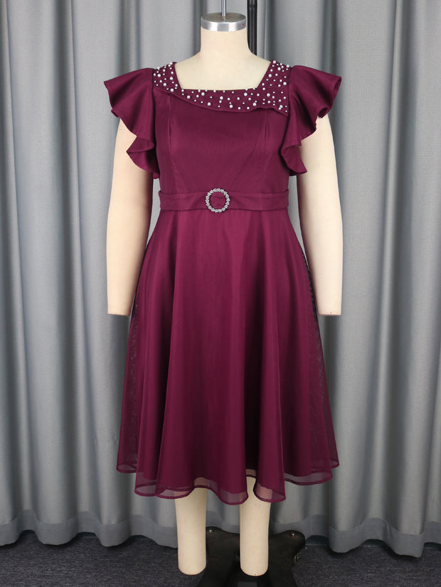 Summer Mesh Butterfly Sleeve Ruffles Party Wedding Guest Elegant Dress