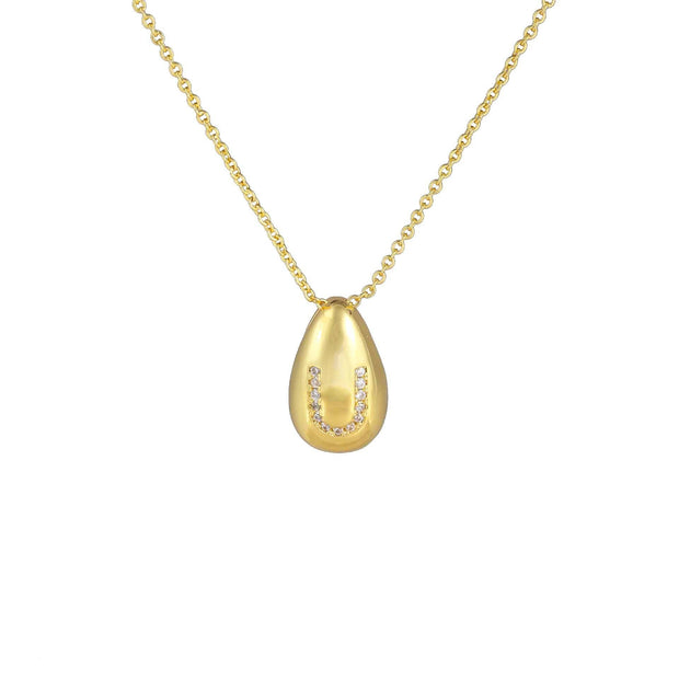 Glossy Water Drop 26 English Letter Pendant Copper-plated Gold Simple Pendant Female