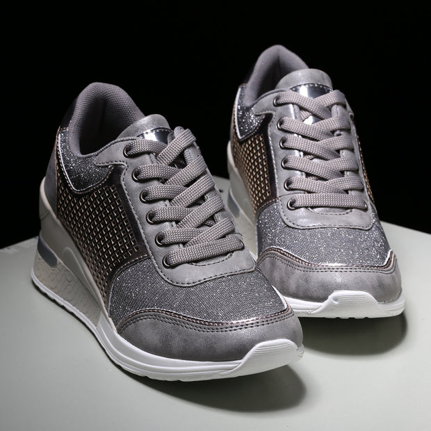 Women Lace-up Sneakers Height Increasing 6.5cm Flats Walking Shoes