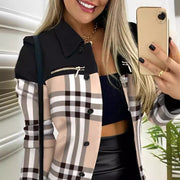 Long Sleeve Zipper Color Matching Printing Lapel Small Coat