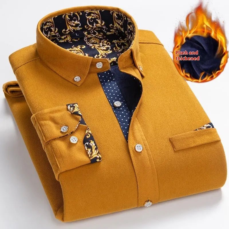 Winter Corduroy Fleece Warm Shirt Men Douson Odeh