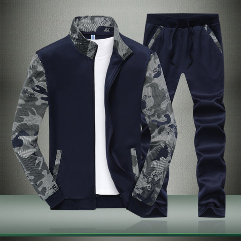 Sports Sweater Casual Stand Collar Camouflage Sleeves Men's Suit