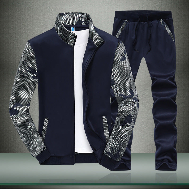 Sports Sweater Casual Stand Collar Camouflage Sleeves Men's Suit
