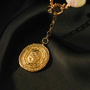 Vintage Gold Coin Badge Necklace