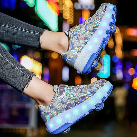 Two-Wheeled Heelys, Roller Shoes, USB Cable Charging Children's Luminous Shoes Douson Odeh