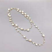 Hand-woven Freshwater White Pearl Necklace Baroque Style Long