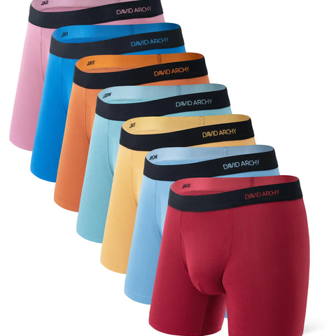 DAVID ARCHY Mens Underwear Rayon made from Bamboo 7-Pack Wicking-Moisture & Cool Boxer Briefs with Support Pouch Breathable Soft Stretch boxers for men with Fly (S Seven Colors - 6.5)