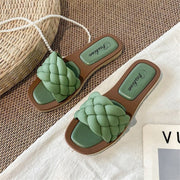 Flat Square Toe Fake Woven Korean Sandals