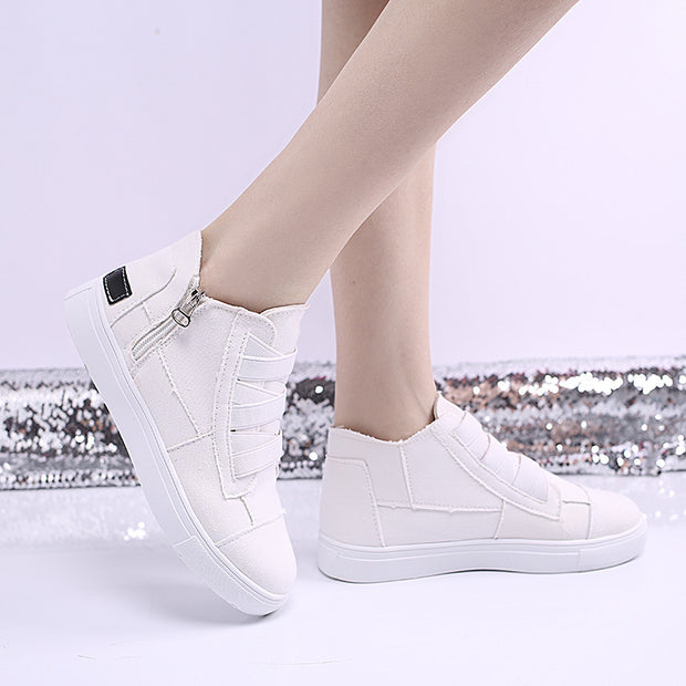 Canvas Flat Shoes Women Side Zipper Walking Sneakers