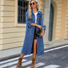 Women's Washed Cardigan  Long Denim Jacket Windbreaker